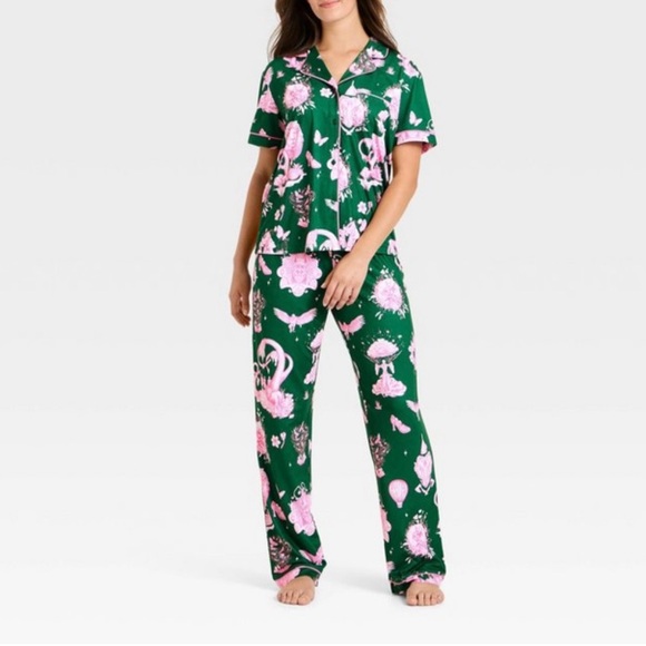 Katie Kime Wicked Two Piece Pajama Set Green Pink Elphaba Oz Size Small NWT